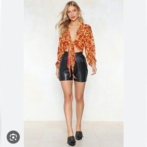 New Nasty Gal Versace Vibes Front Tie Sheer Top